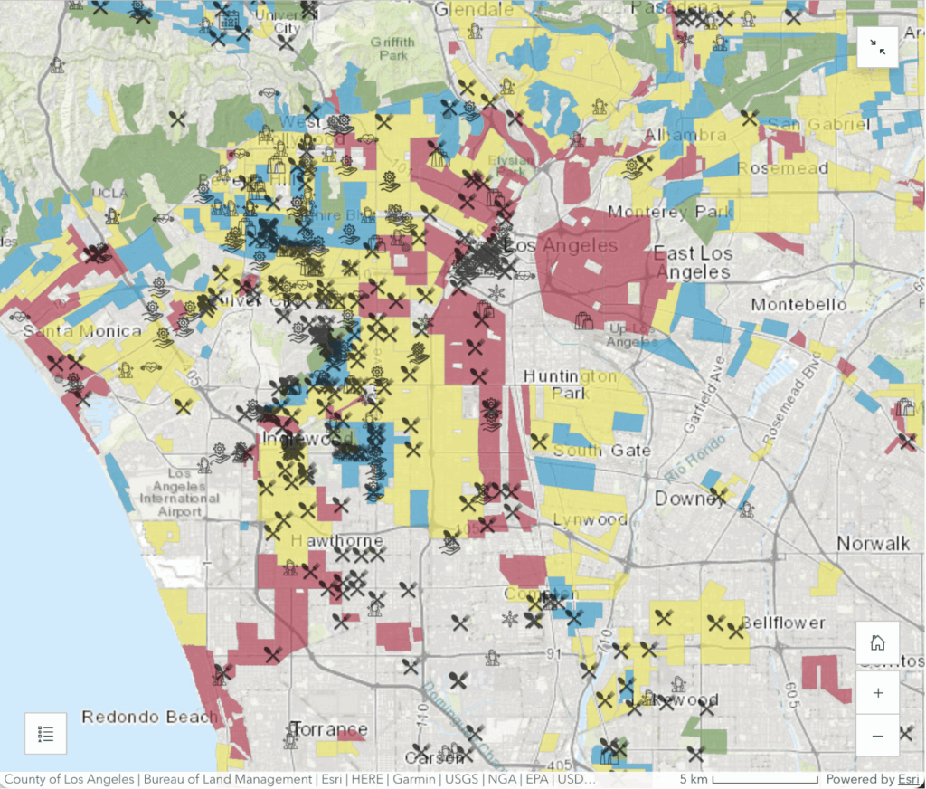 Map of Black-owned businesses in Los Angeles using 2023 Yelp API data generated with ArcGIS.