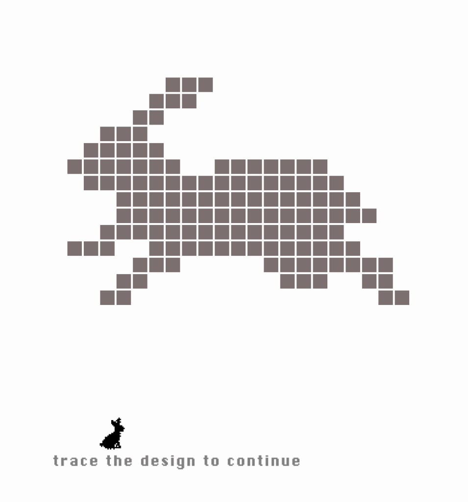 Translation of one of Susan Kare's pixel rabbit sketches as menu for student website